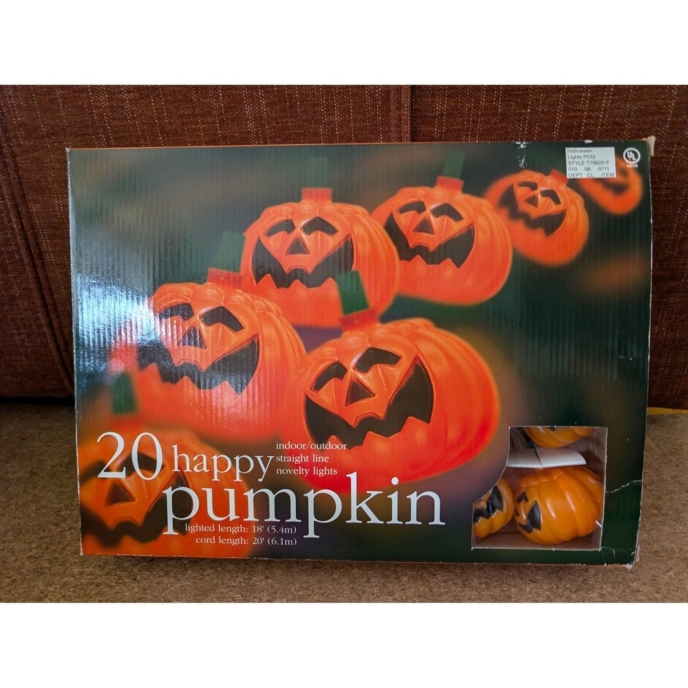 Vintage 1999 Happy Pumpkin Halloween String Lights 20 Count In/Outdoor Tested